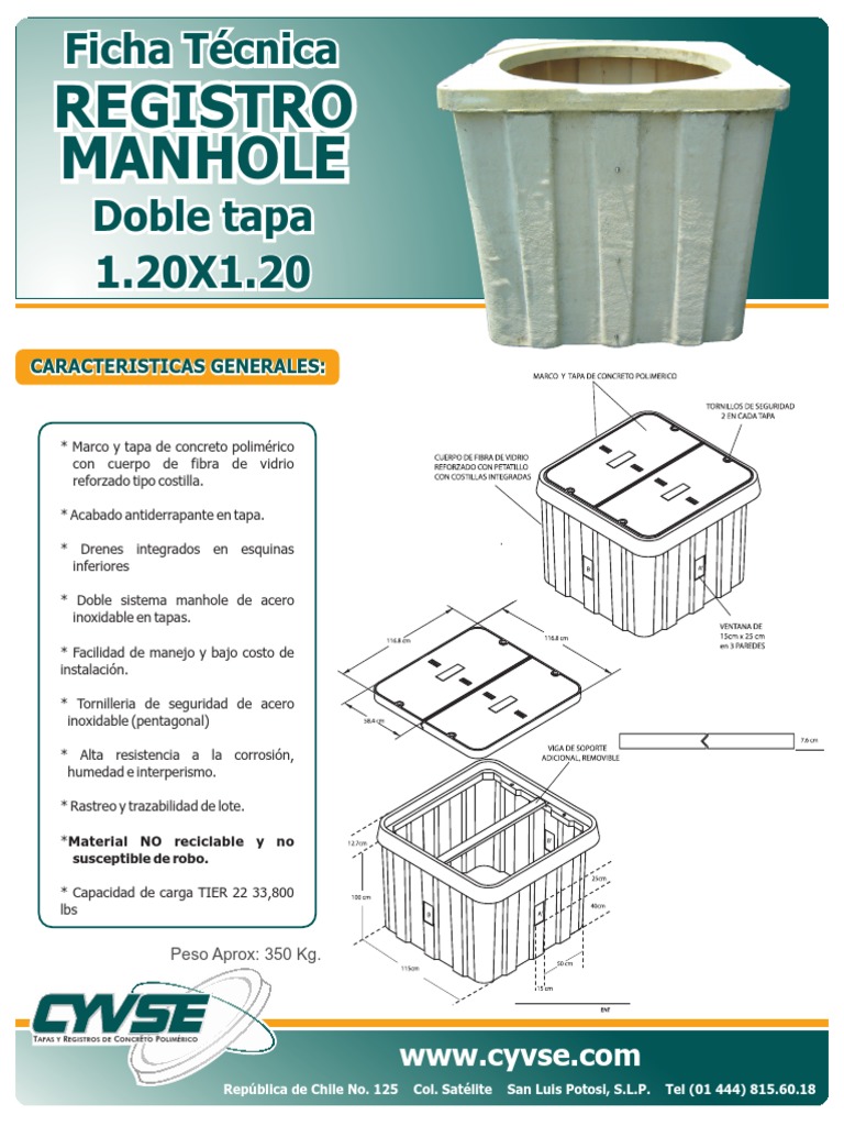Ficha Tecnica Registro Manhole 120x120 | PDF | Ingeniero civil ...