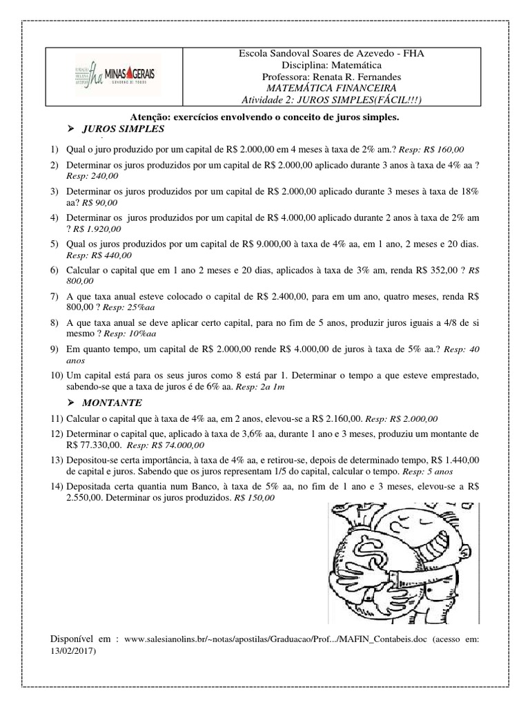 Atividade Juros Simples 7 Ano – Lista de Exercícios sobre juros simples ...