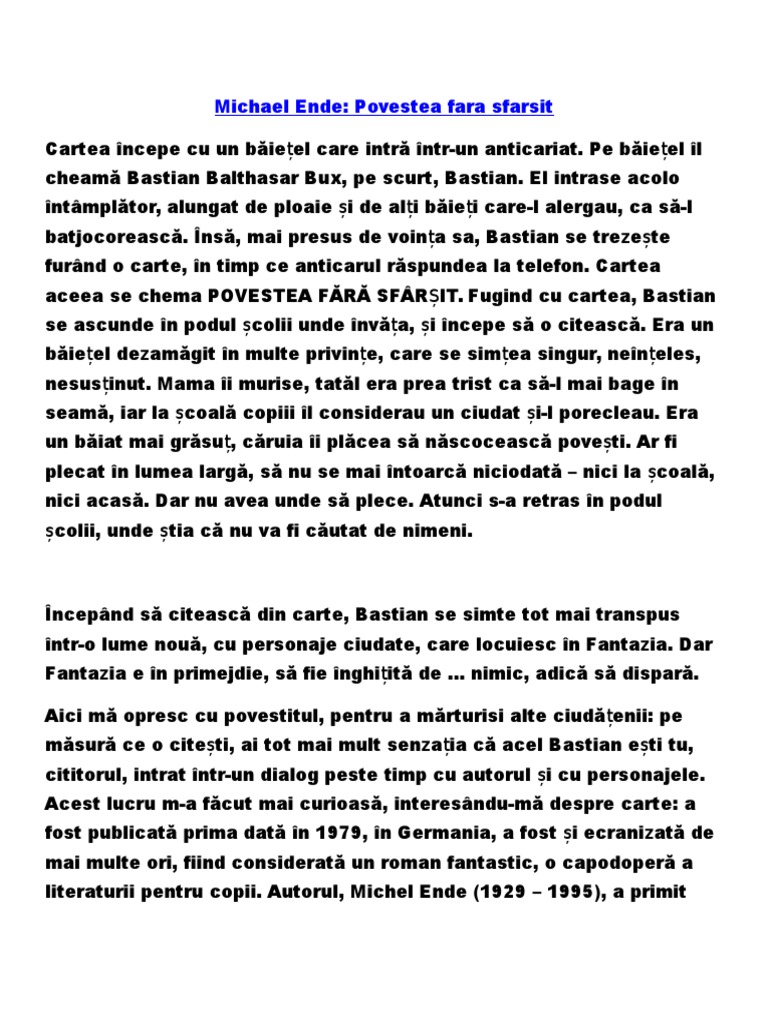 Michael Ende Poveste Fara Sfarsit