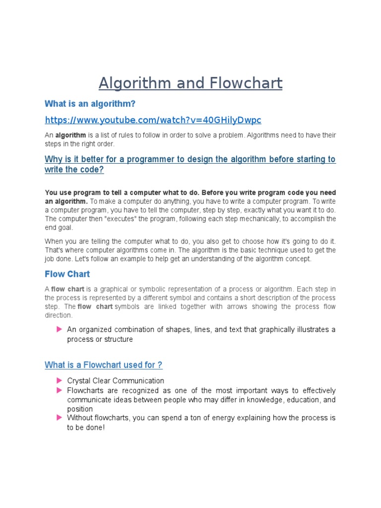 Algorithm and Flowchart Grade 6 TERM3