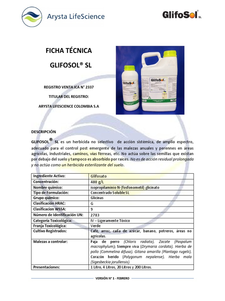 Glifosol Herbicidas Ficha Tecnica Inhibidor de enzimas Fotosíntesis
