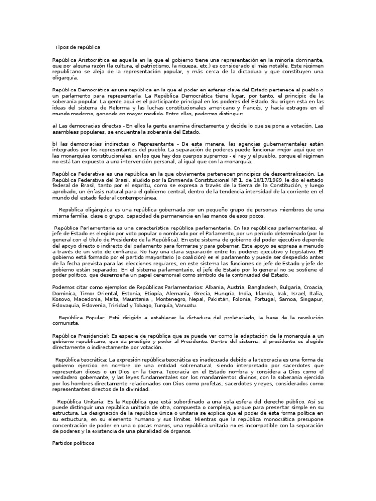 Tipos de República  República  Democracia