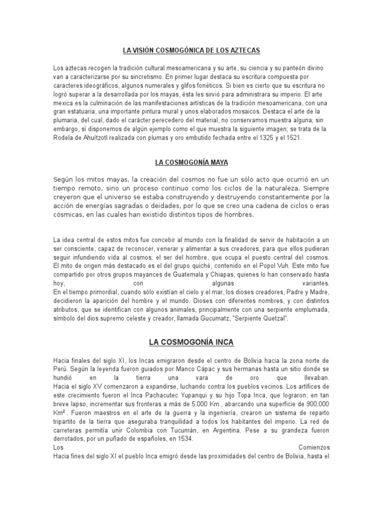 Cosmogonía de Aztecas, Mayas e Incas | PDF | Imperio Inca ...