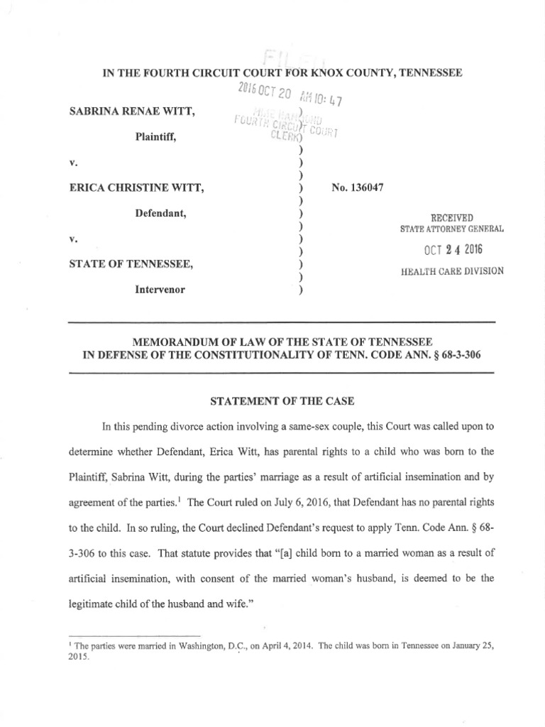 Tennessee Attorney General Opinion Related To Knoxville SameSex