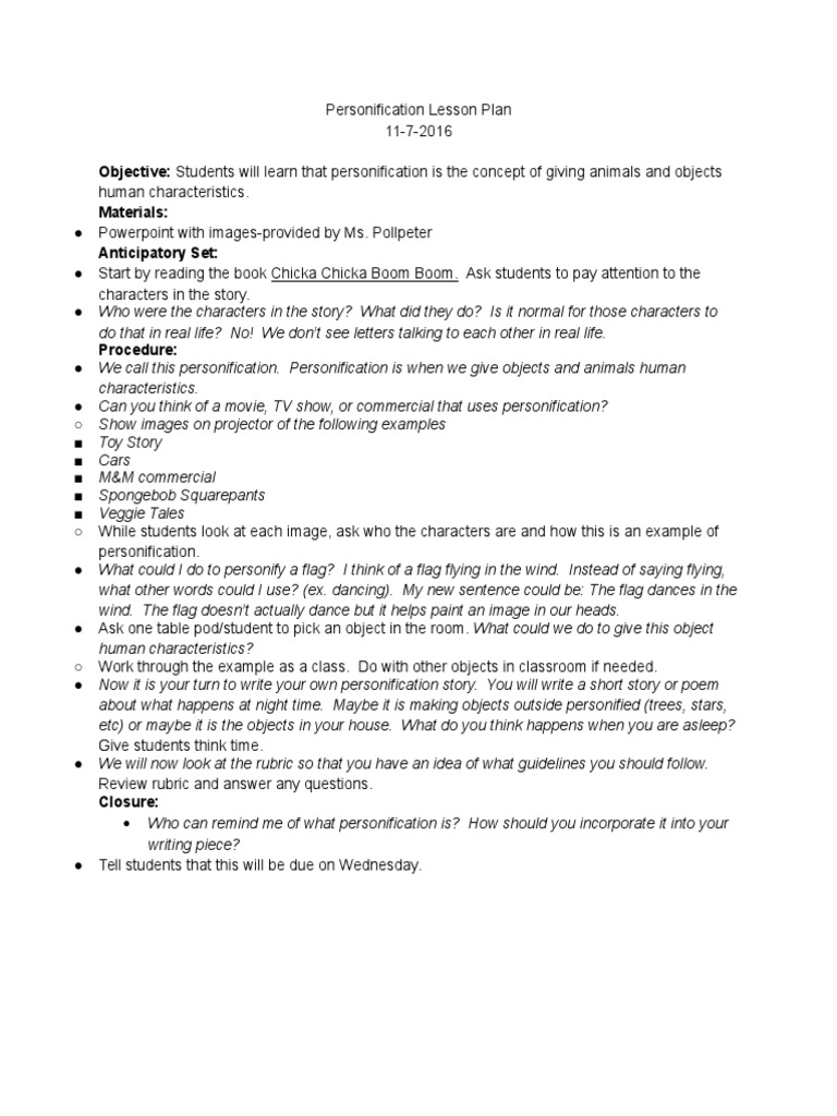Personification Lesson | PDF | Anthropomorphism