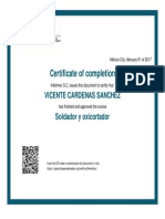 Certificate of Completion: Vicente Cardenas Sanchez Soldador y Oxicortador