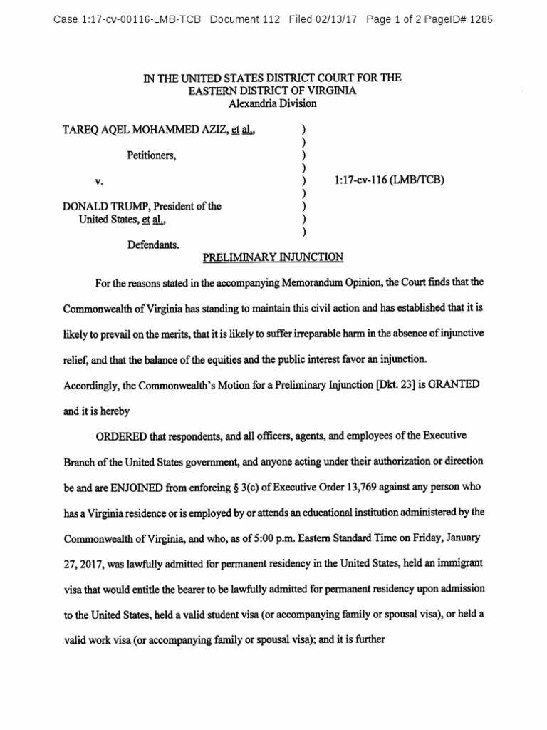 PRELIMINARY INJUNCTION Injunction United States Federal Courts