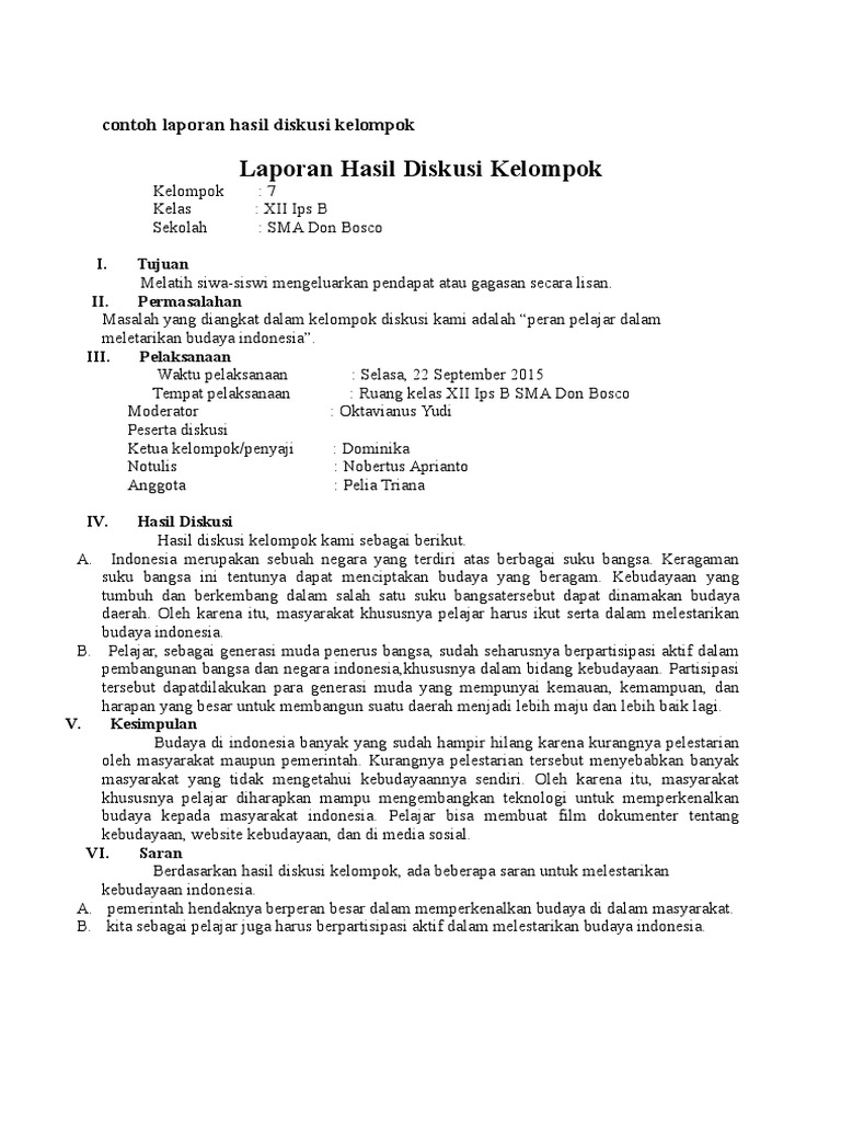 Contoh Laporan Hasil Diskusi