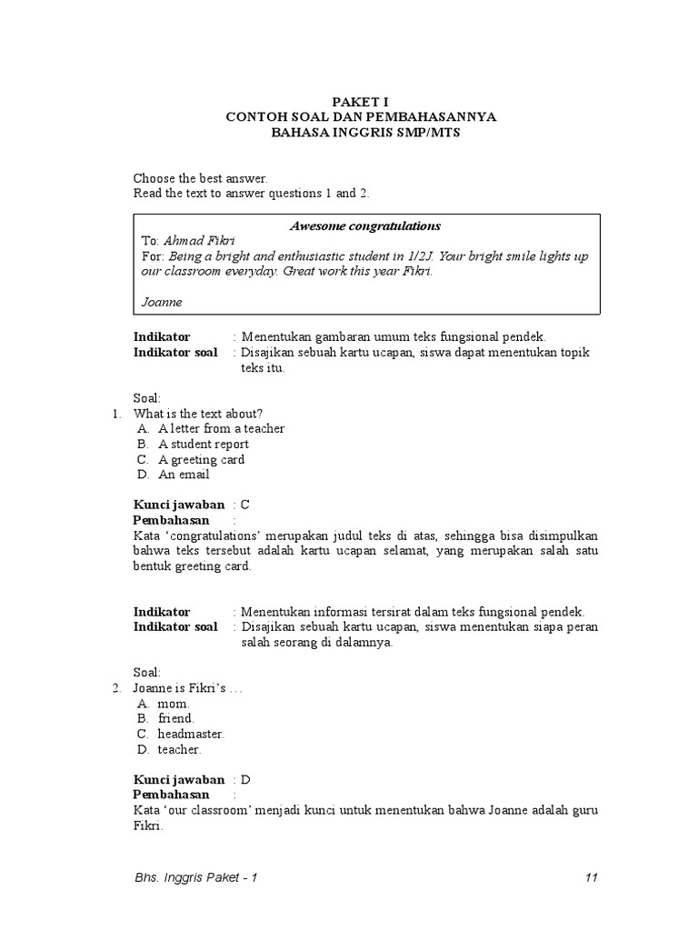 50 Contoh Soal Greeting Card