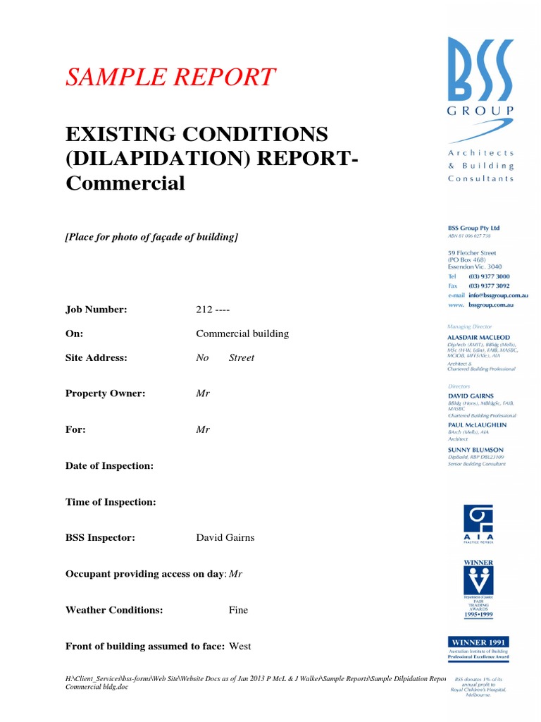 Sample Commercial Dilapidation Report | PDF | Framing (Construction ...