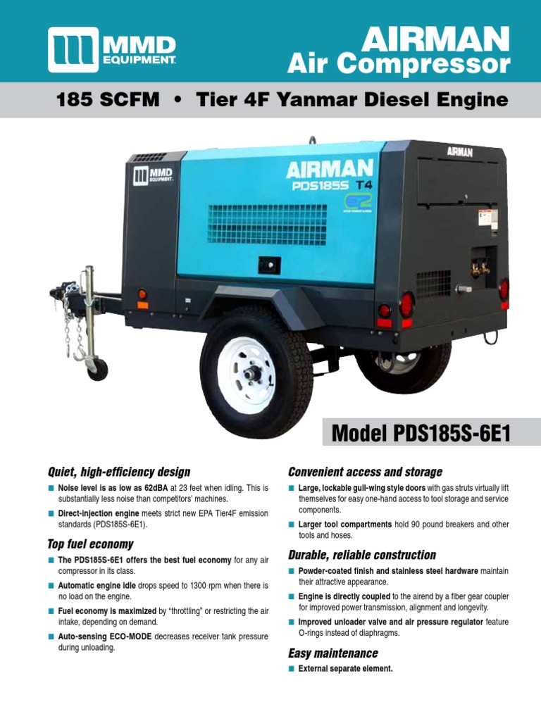 MMD Airman Air Compressor PDS185S 6E1 Engines Diesel Engine