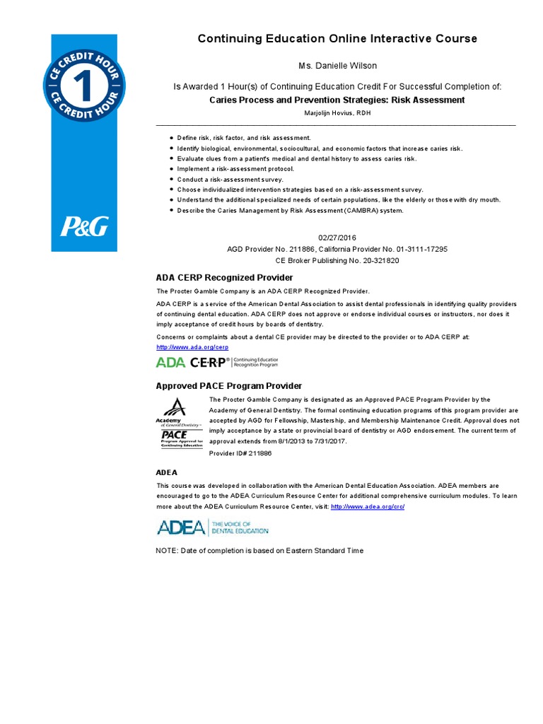 Caries Process and Prevention Strategies Risk Assessment PDF