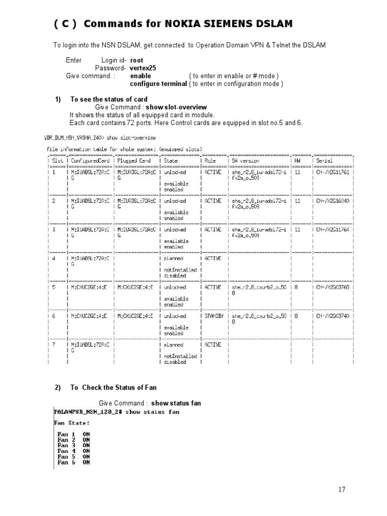 NSN Dslam Commands | PDF | Digital Subscriber Line | Data Transmission