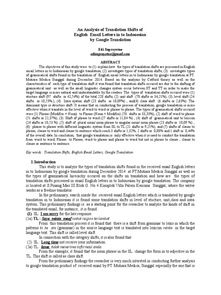 Google Translation Shifts in Emails | PDF | Phrase | Sentence (Linguistics)