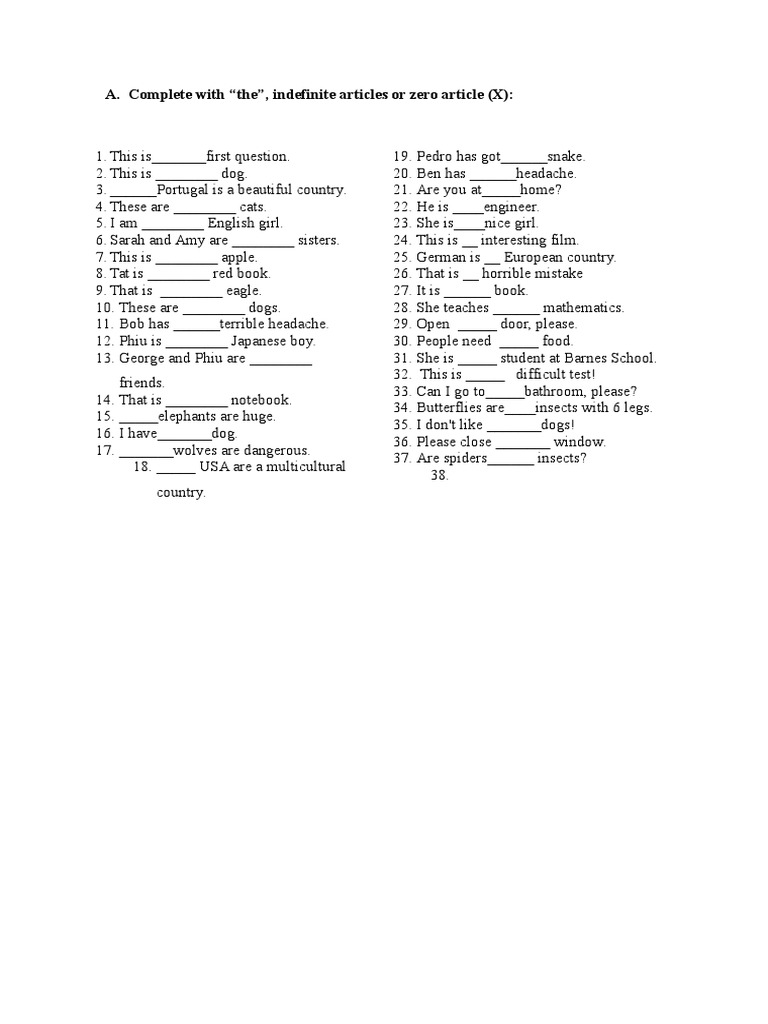 A - An - The Exercises | PDF