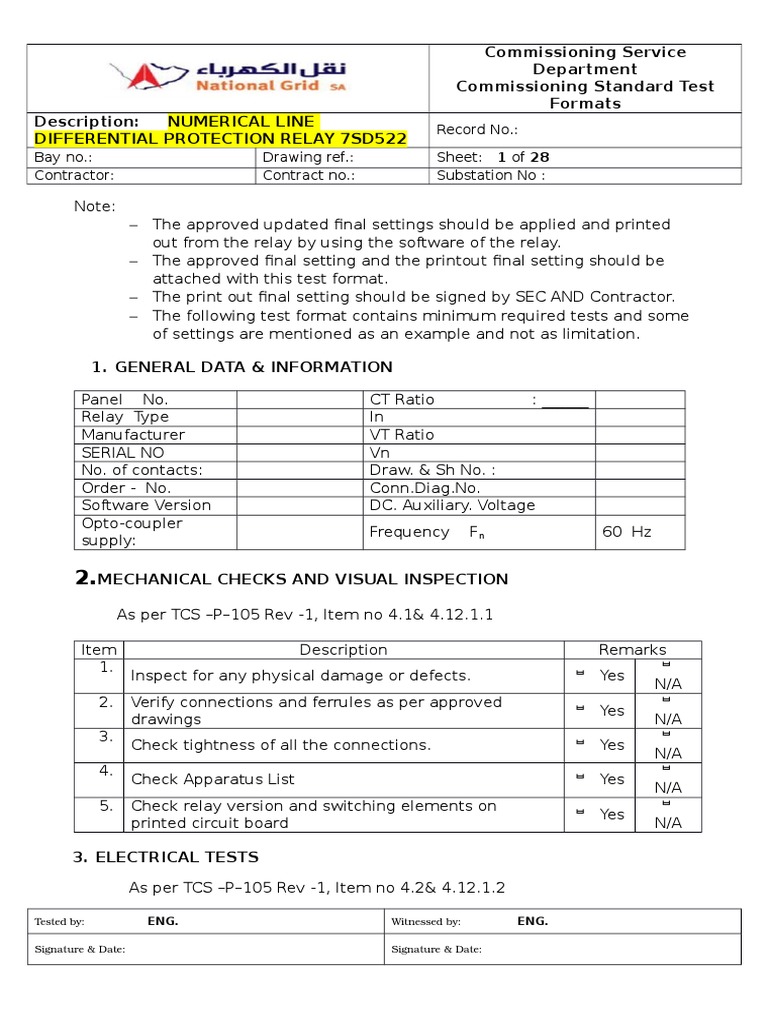 Commissioning Service Department Commissioning Standard Test Formats