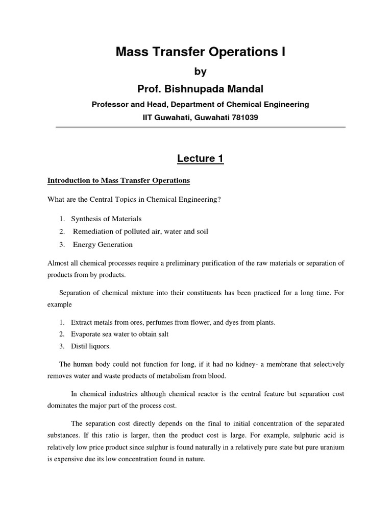 Overview of Mass Transfer Operations | PDF
