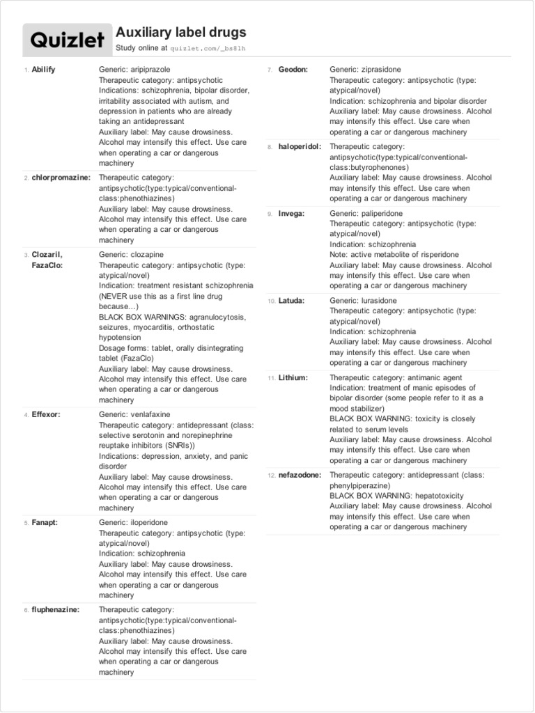 Auxiliary Label Drugs Abilify Geodon PDF Clozapine Antipsychotic