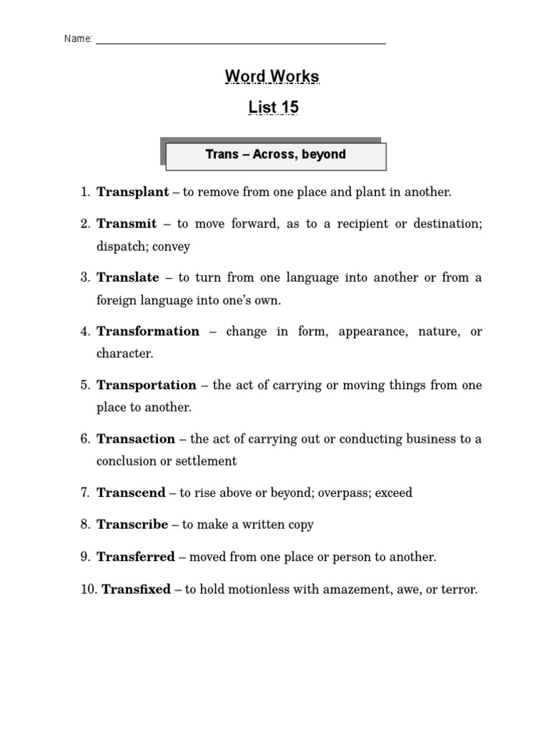 Trans Words and Their Meanings | PDF | Language Arts & Discipline
