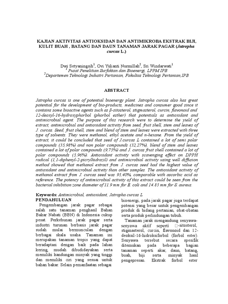 Antioxidant and Antimicrobial Study of Jatropha Curcas Extracts | PDF