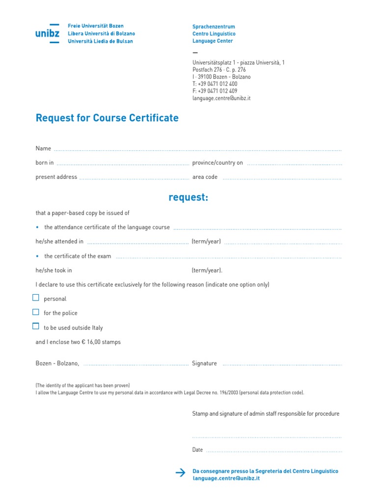 Language Center Request Course Certificate en | PDF