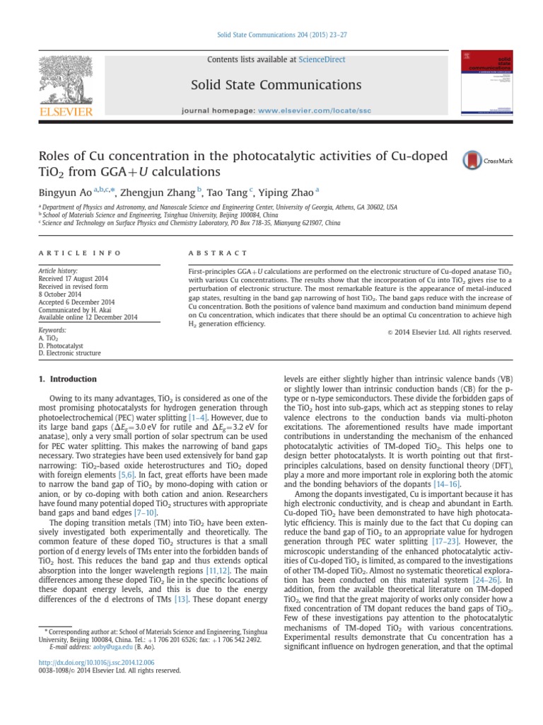 Cu Concentration Effects in Cu-Doped TiO2 | PDF | Density Functional ...
