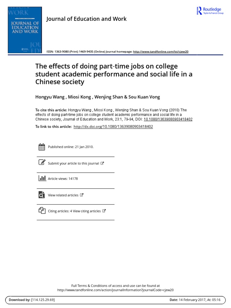 The Effects of Doing Part Time Jobs On College Student Academic ...