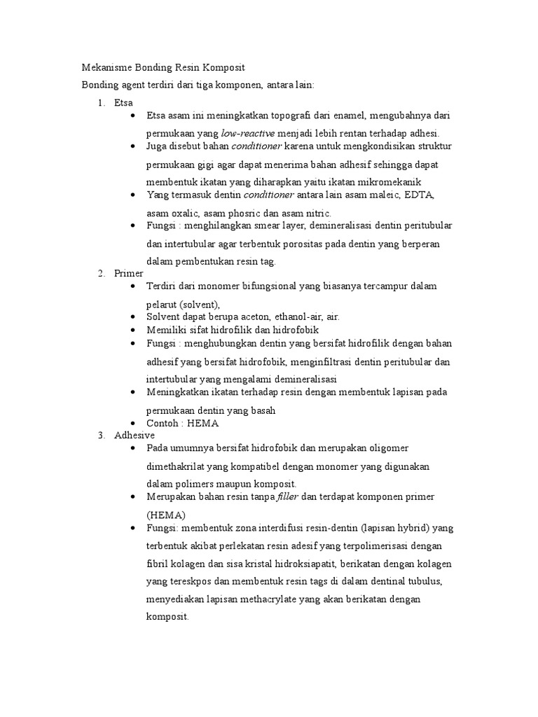 Mekanisme Kerja Bonding Agent Pada Restorasi Komposit PDF