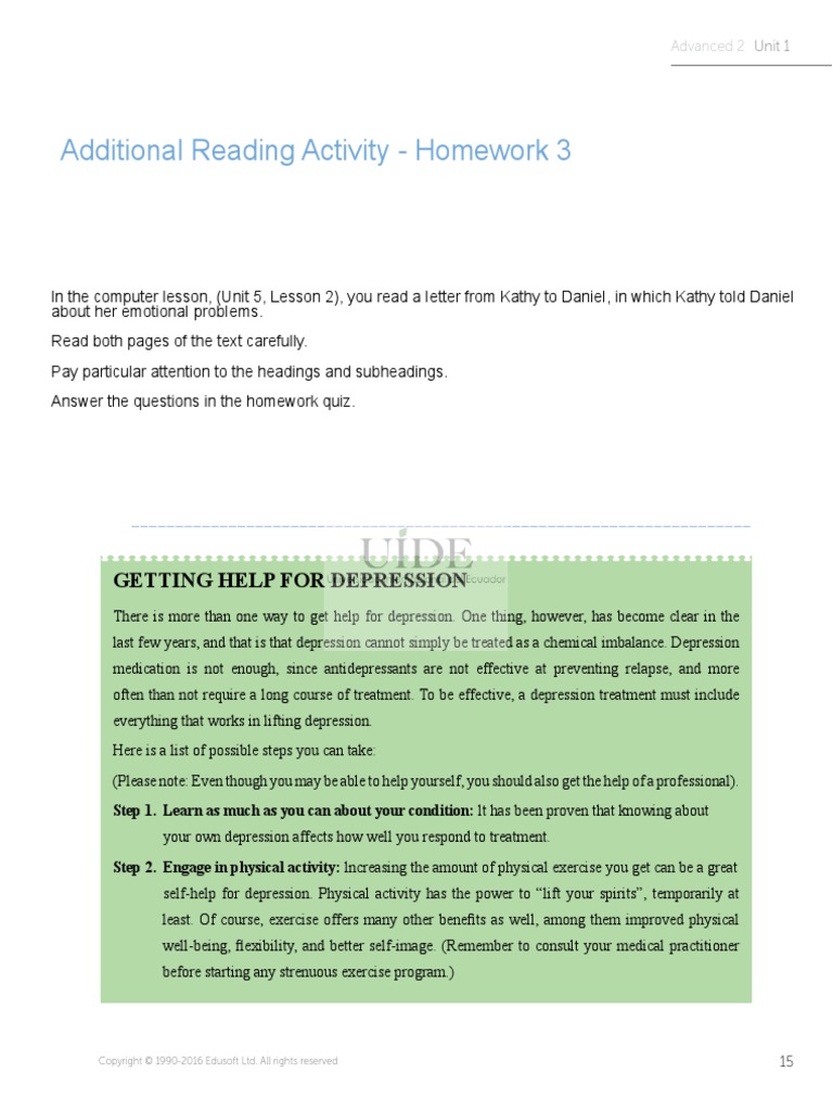 Homework help for depression