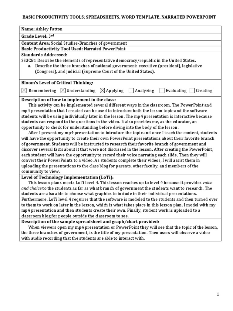 Basic Productivity Lesson Plan | PDF | Microsoft Power Point | Lesson Plan