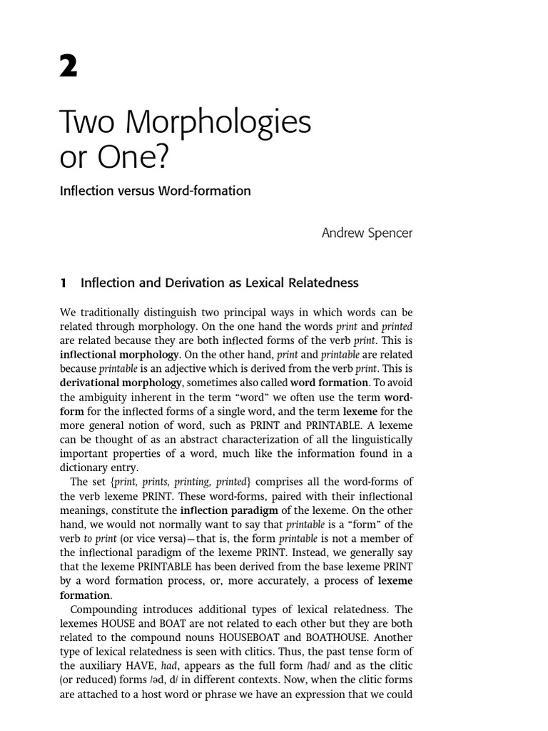 Two Morphologies Or One Inflection Versus Word Formation Morphology Linguistics Lexicon