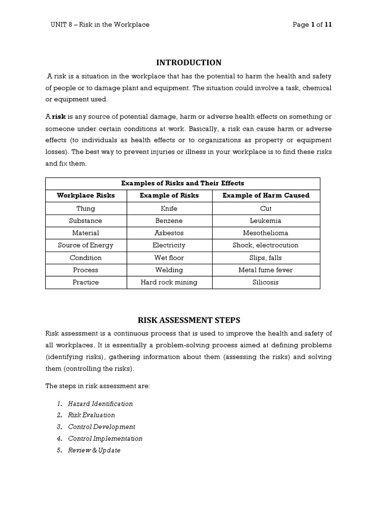 Workplace Risk Assessment Guide | PDF | Occupational Safety And Health ...