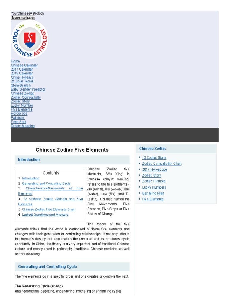 Five Elements Chart Table | Download Free PDF | Chinese Zodiac | Astrology