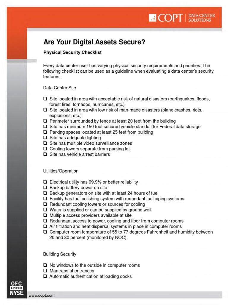 Data Center Physical Security Checklist | PDF | Physical Security ...