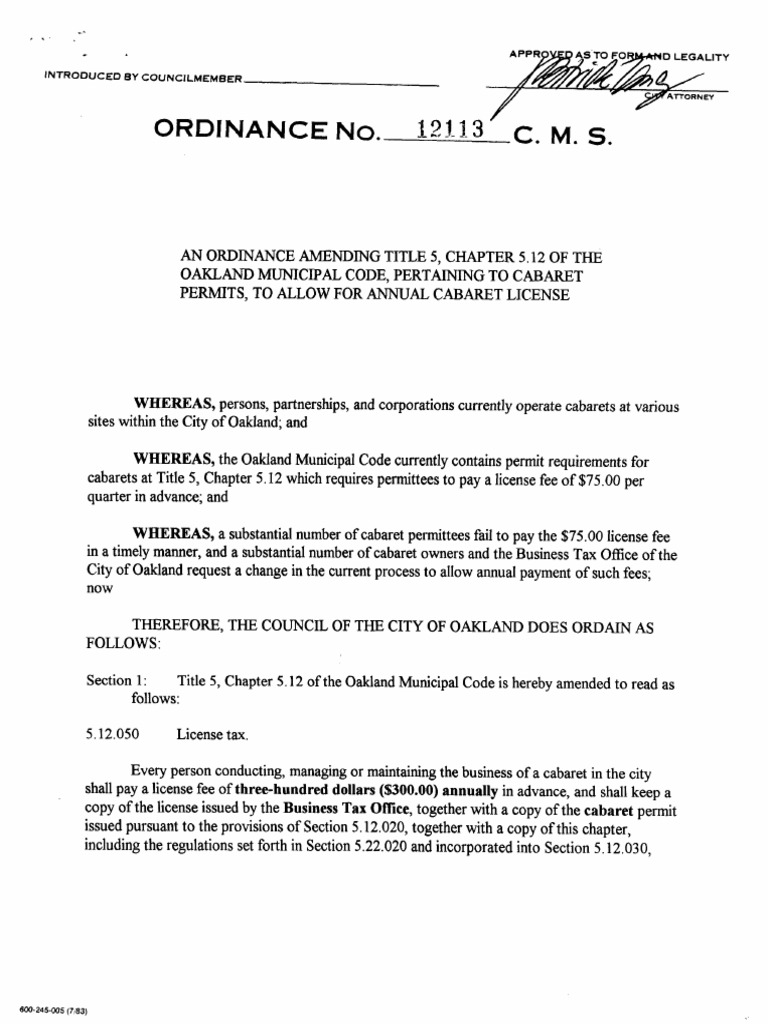 Ordinance Code, Permits, License Fee
