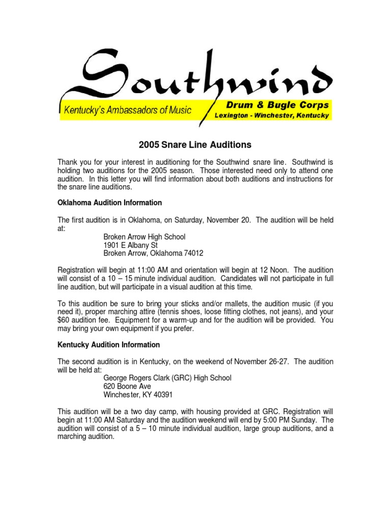 2005 SW Aud Snare Download Free PDF Audition Leisure