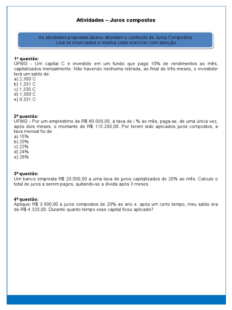 Atividades Juros Compostos | PDF
