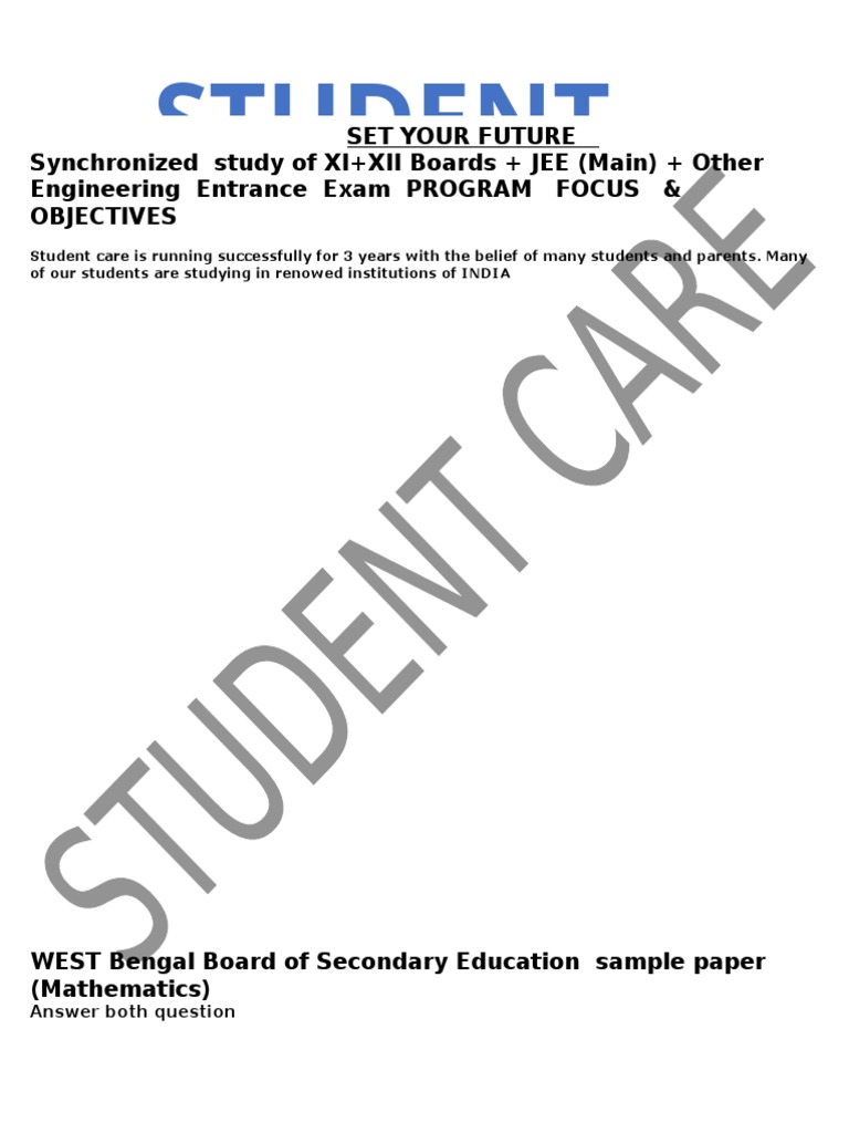 West Bengal Board of Secondary Education Sample Paper Circle Angle