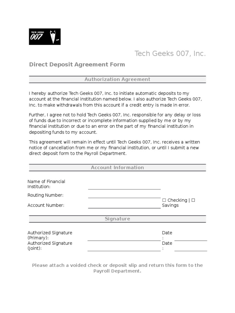 Direct Deposit Setup Form | PDF | Finance & Money Management