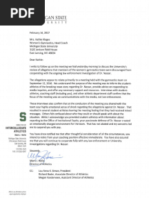 MSU Letter To Kathie Klages