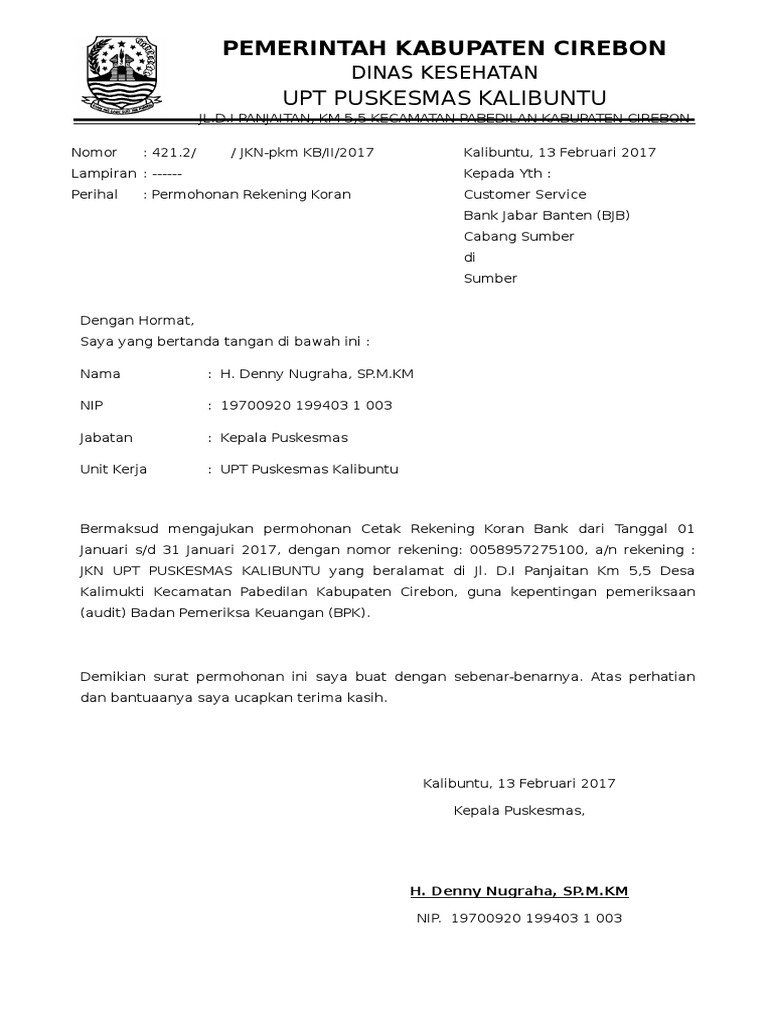 Surat Permohonan Rekening Koran