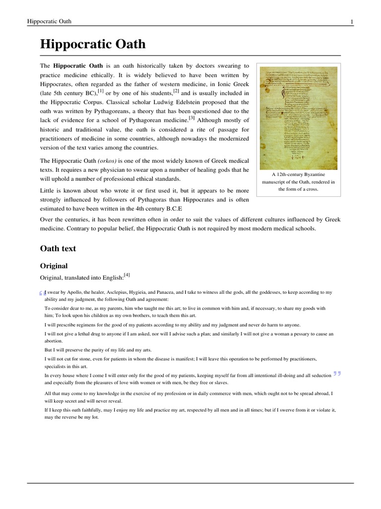 Hippocratic Oath | Health Sciences | Wellness