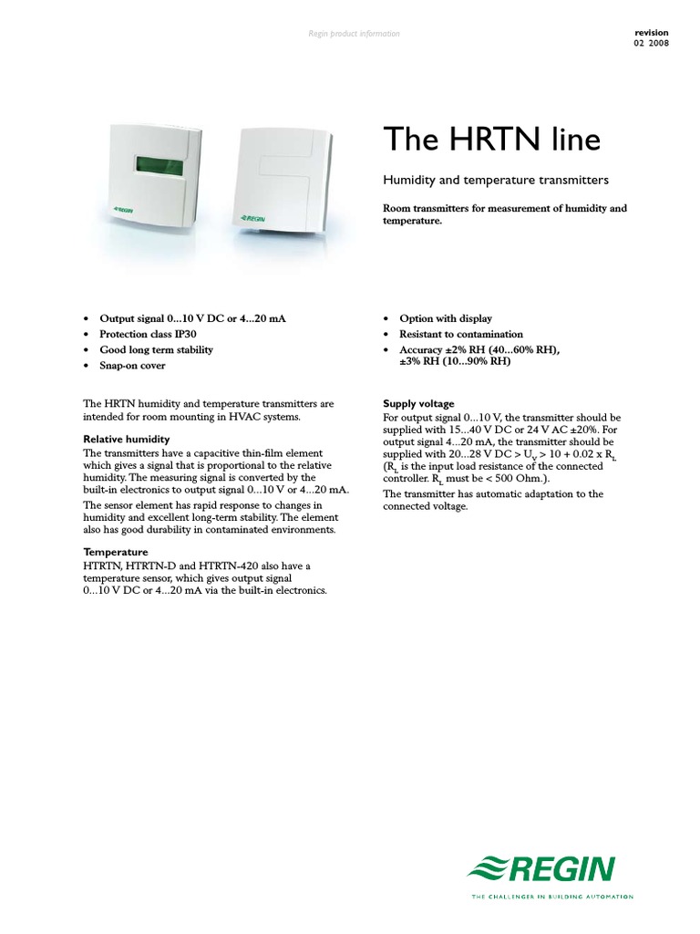 Regin HRTN Humidity & Temperature Sensors | PDF | Power Supply | Signal ...