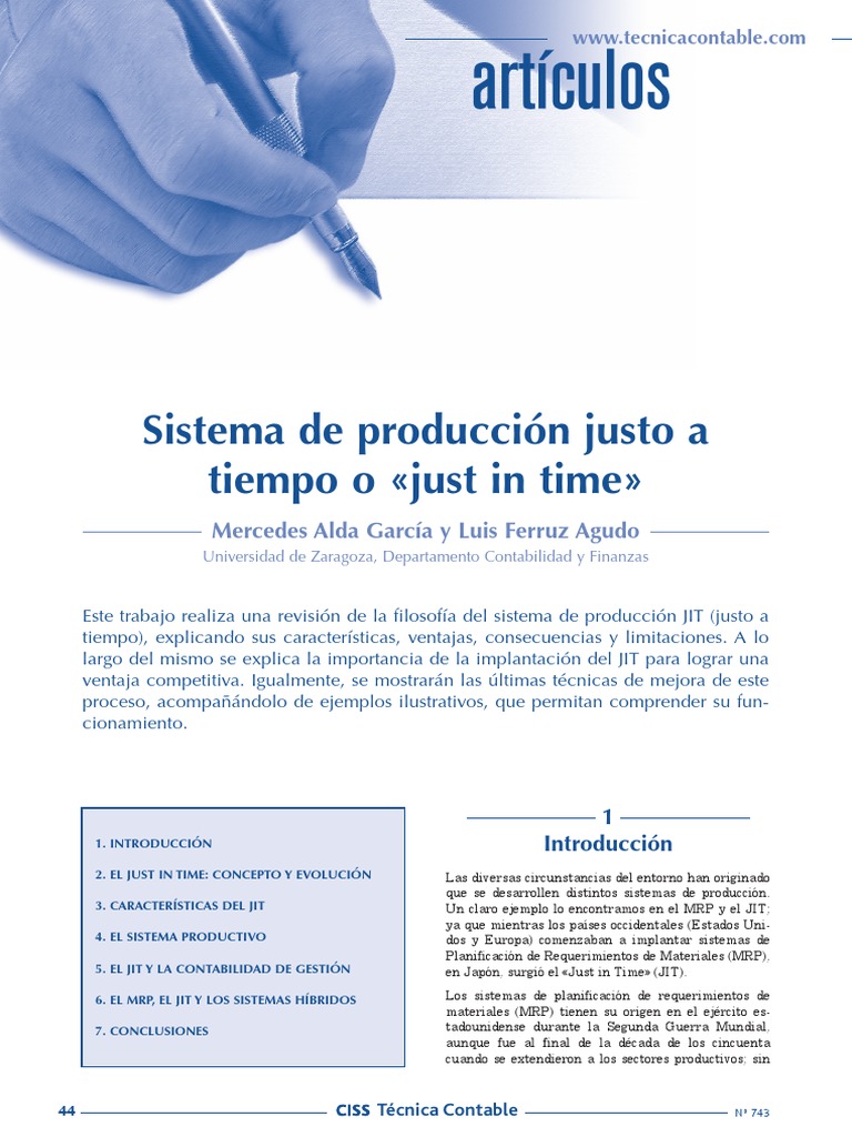 Sistema de Producción Justo A Tiempo o Just in Time PDF Calidad Producción y