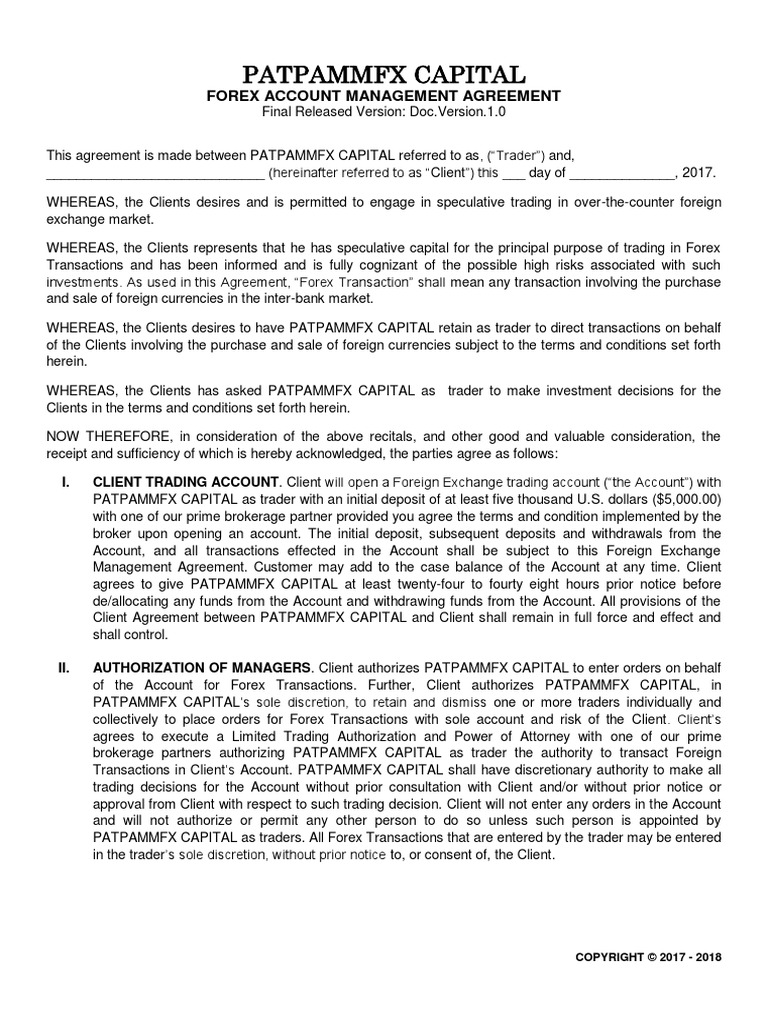 Forex Management Agreement | PDF | Foreign Exchange Market | Indemnity