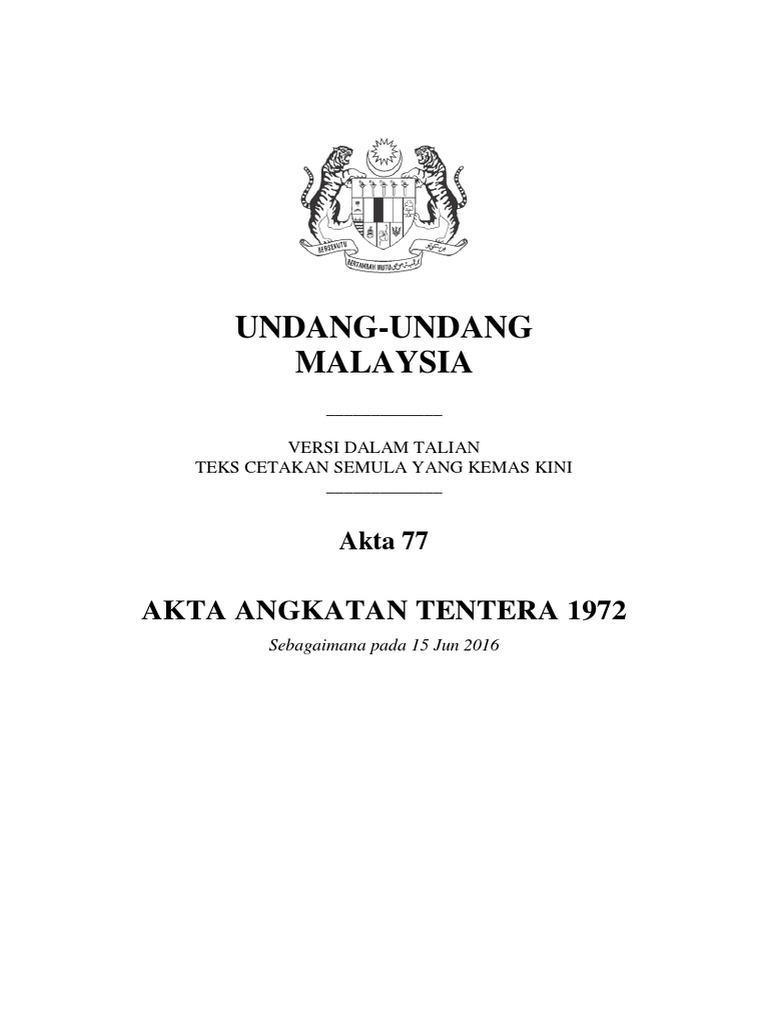 Akta Angkatan Tentera 1972 Draf Kedua 11 6 2016 Pdf