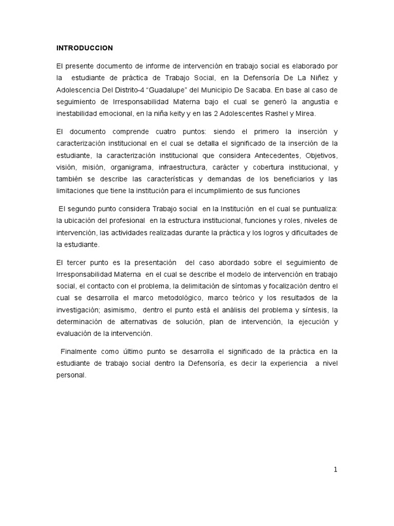 Informe de Intervención en Trabajo Social | PDF | Trabajo Social ...