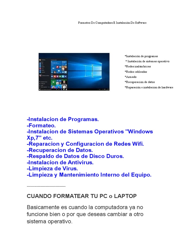 Formateo de Computadora E Instalación de Software | PDF | Sistema ...