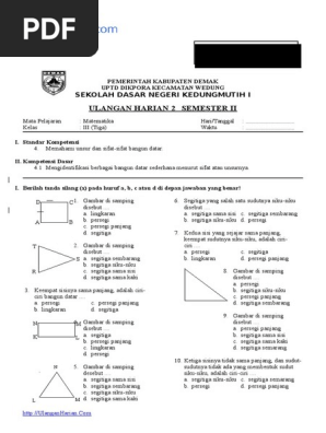 Uh2 Matematika Kelas Iii Sd Tema Unsur Dan Sifat Bangun Datar Pdf