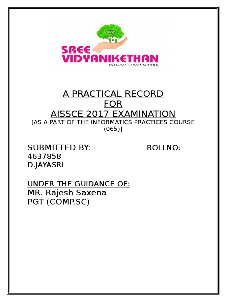 Practical Record for AISSCE 2017 | PDF